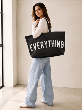 EVERYTHING Extra Large Tote Bag, Black with White Lettering
